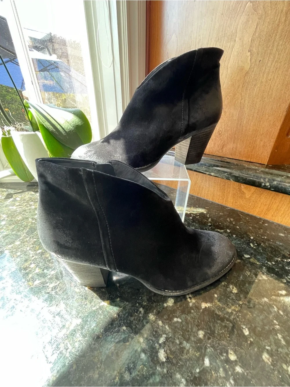 Paul Green Black Suede Ankle Booties with Side Zip